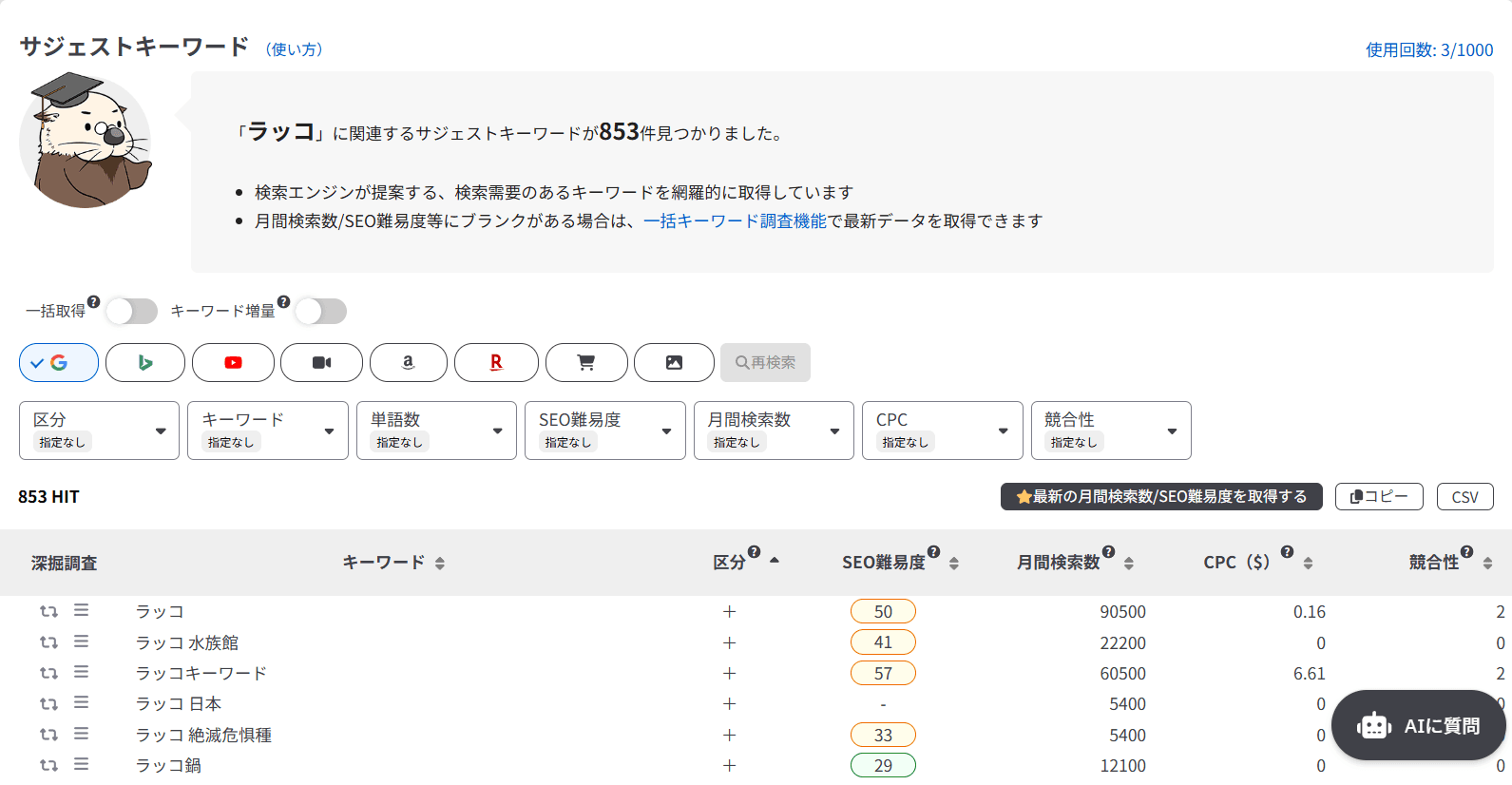 サジェストキーワード